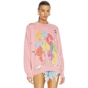 R13 F*CK THIS SH*T Pink Oversized Heavily Distressed Sweatshirt M